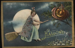 Halloween Girl on Broomstick Postcard Postcard