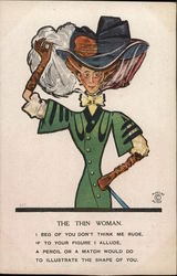 The Thin Woman. Caricatures Postcard Postcard