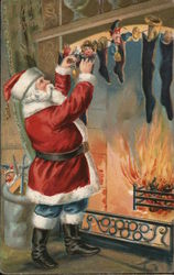 Santa Filling Stockings Postcard