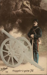 Military Man with Cannon Postcard Postcard