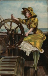 Woman on Deck of ship Women Postcard Postcard