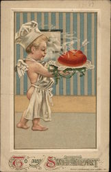 Cupid Holding a Steaming Heart on a Platter Postcard Postcard