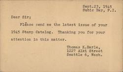 Stanley Gibbons Request Letter for 1945 Stamp Catalog Postcard