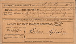 Registry Return Receipt Signed on October 26, 1886 Postal History Postcard Postcard