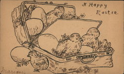 Chicks And Eggs In A Suitcase With Chicks Postcard Postcard