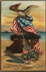 Eagle on an American Flag draped on a canon - Souvenir of Decoration Day Memorial Day Postcard Postcard