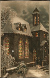 Church in Winter Religious Postcard Postcard