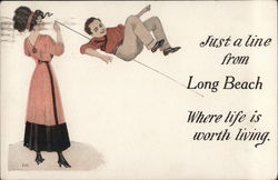 Just a Line from Long Beach California Postcard Postcard Postcard