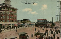 The crowds at W. Ocean Ave. Long Beach, CA Postcard Postcard Postcard