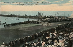 Watching First Aeroplane Flight in Cleveland from Euclid Beach showing Pier Postcard