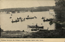 Fishing Between the Bridges on Lake Okoboji Spirit Lake, IA Postcard Postcard Postcard