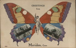 Greetings From Meriden Butterfly Connecticut Postcard Postcard Postcard