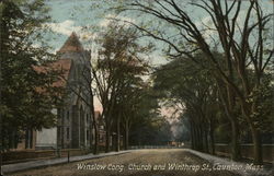 Winslow Cong. Church and Winthrop St. Postcard