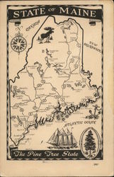 Map of State of Maine Maps Postcard Postcard Postcard