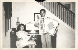 Little Girl and Boy playing music Children Postcard Postcard Postcard