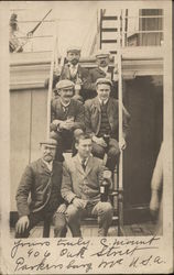 Men Sitting on Stairs of Ship Parkersburg, WV Postcard Postcard Postcard