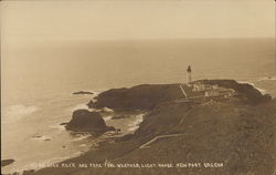 Lion Rock and Cape Foul Weather Light House Newport, OR Postcard Postcard Postcard