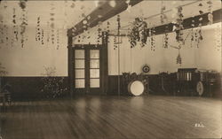 Band Instruments in Empty Decorated Dance Hall #521 Postcard