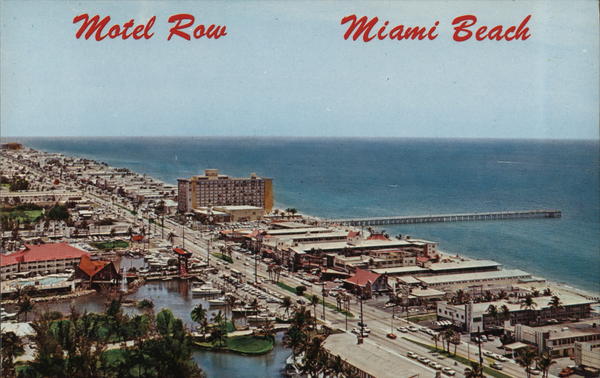 Birdseye View Miami Beach Florida Sands Motel roadside 1950s Postcard pool  7795