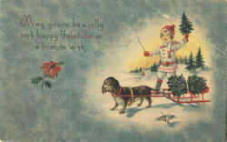 Child with Sled, Dog Postcard