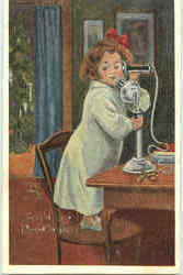 A Bright And Merry Christmas Girl on Phone Postcard