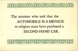 Automobile is a menace to religion Phrases & Sayings Postcard Postcard