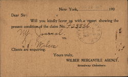 Wilber Mercantile Agency Postal Cards & Correspondence Postcard Postcard