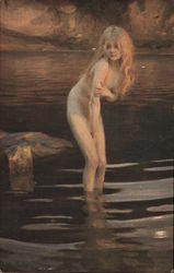 "At Dusk" Nude woman in river Women Postcard Postcard