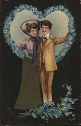 Couple Embracing in a Heart Made of Flowers Couples Postcard Postcard