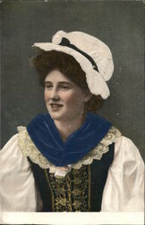 A Woman in Victorian Clothing and Hat Silk & Fabric Applique Postcard Postcard