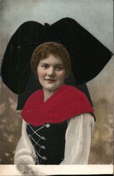 Woman with large hat Silk & Fabric Applique Postcard Postcard