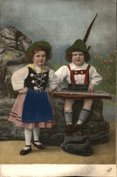 Two Children in Traditional Clothes Postcard