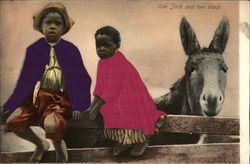 Two Children with Donkey Black Americana Postcard Postcard