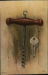 Still Life of Corkscrew and Key Postcard Postcard