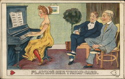 Playing Her Trump Card Pianos Postcard Postcard