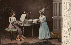 Easter Greeting - Women at Piano Pianos Postcard Postcard