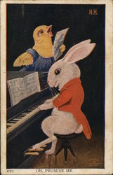 Rabbit Playing Piano and Bird Singing Pianos Postcard Postcard