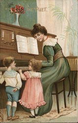 The Duet - Children with Woman at Piano Postcard