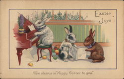 Easter Joy - Bunnies Playing Piano Pianos Postcard Postcard