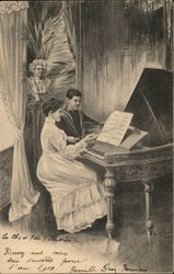 Woman and Boy with Piano and Violin Postcard