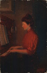 Woman At Piano Pianos Postcard Postcard