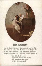 Man and Girl at Piano Pianos Postcard Postcard