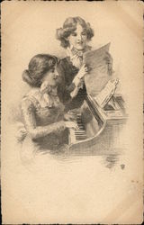 Two Women at Piano Postcard