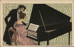 Man and Woman at Piano Pianos Postcard Postcard