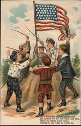 Boys and the American flag Patriotic Postcard Postcard