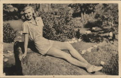 Ginger Rogers Posing on Rock Actresses Postcard Postcard