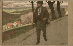 Man Walking on Country Road Postcard