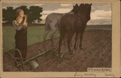 Man Plowing His Field Art Postcard Postcard