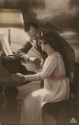 Man and Woman at the Piano Pianos Postcard Postcard