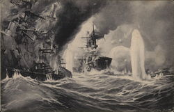 German Ships in a bad storm Postcard